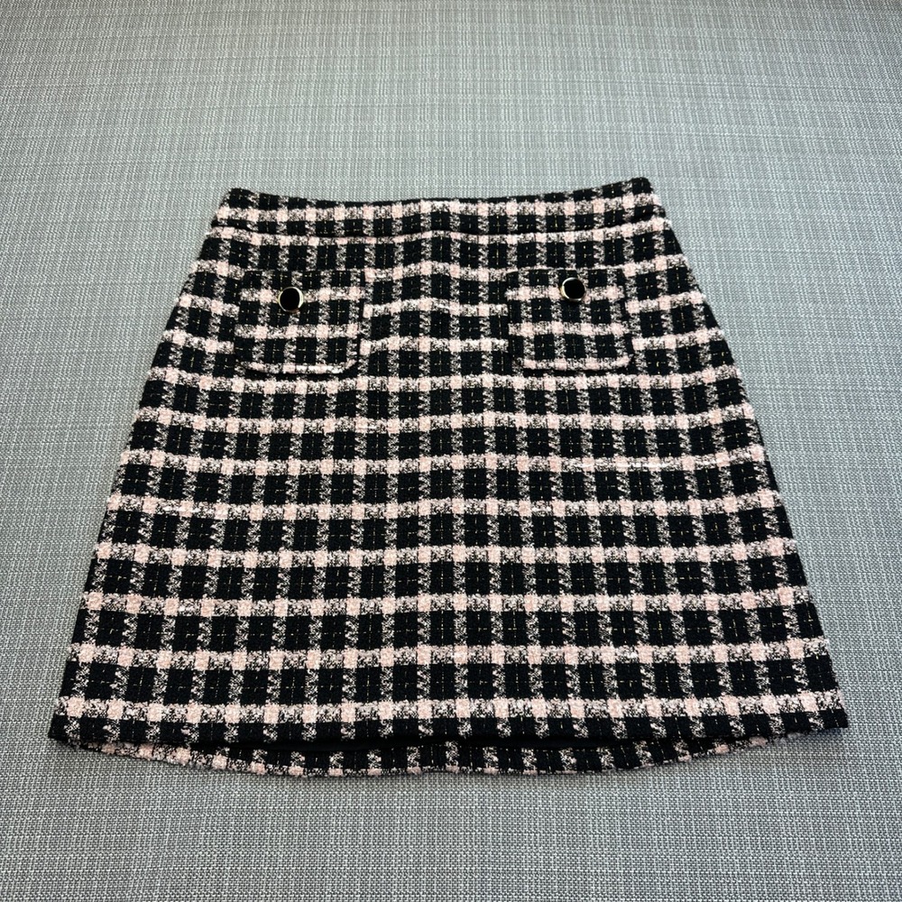 Preppy Academia Chic Mini Skirt‎ size 6 Pink Black Plaid Parisian School Lined